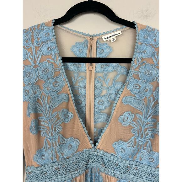 For Love And Lemons Sheer Blue and Tan Maxi Dress - Picture 8 of 13